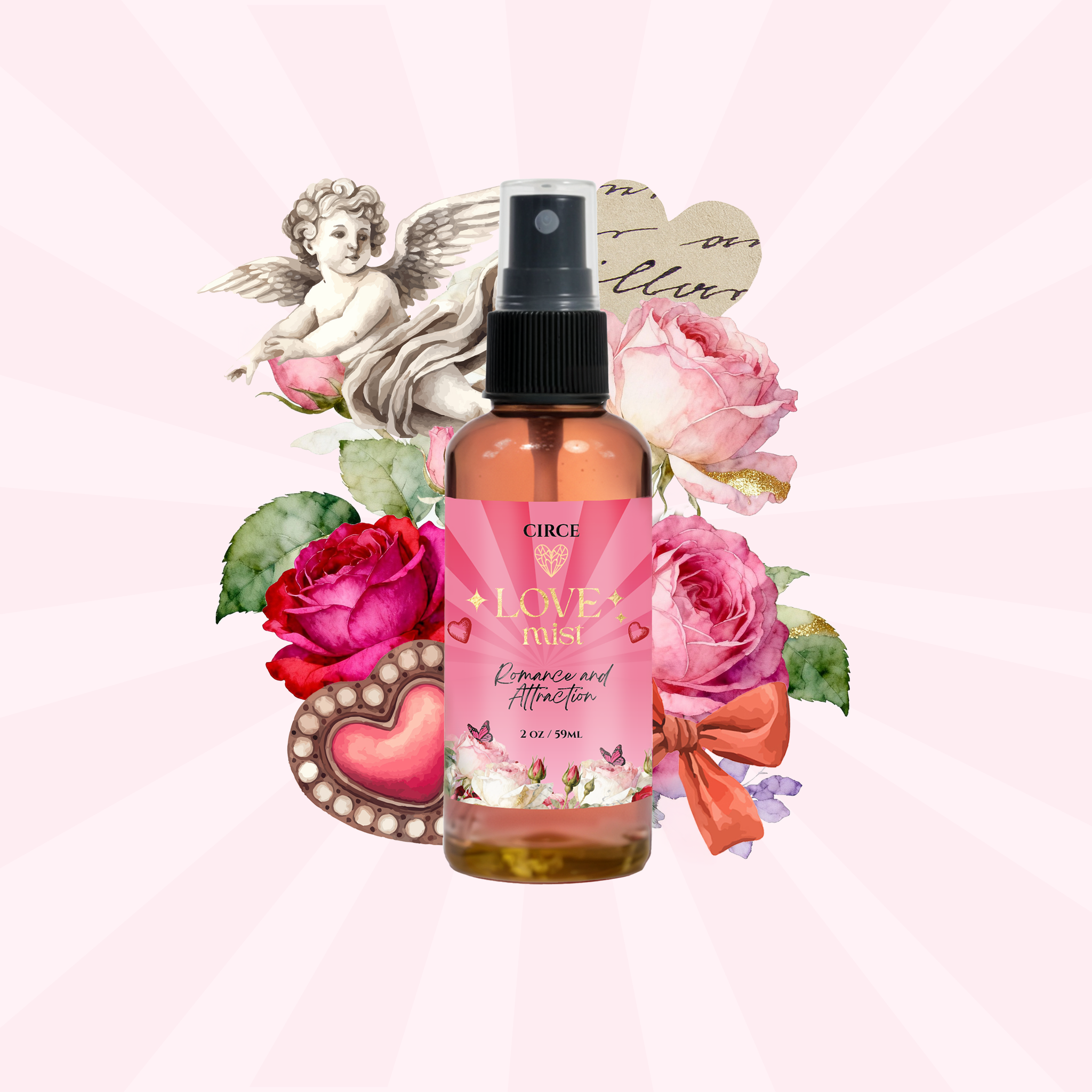 Love Attraction Mist – Rose & Jasmine Heart Energy Spray 2 oz Circe Boutique