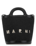 Marni Women Black Leather And Raffia Tropicalia Bucket Bag