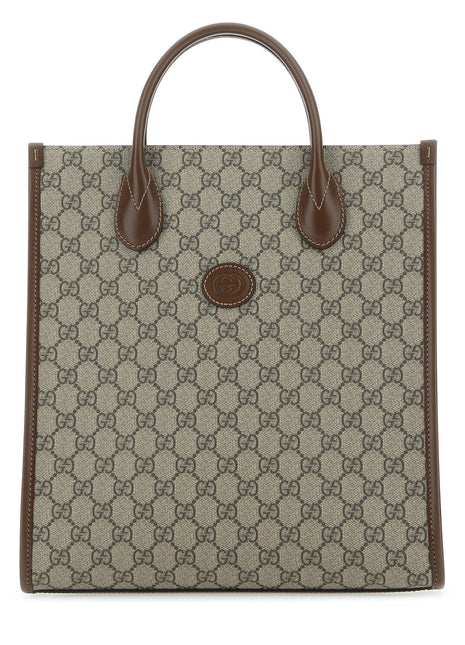 Gucci Men Gg Supreme Fabric And Leather Handbag