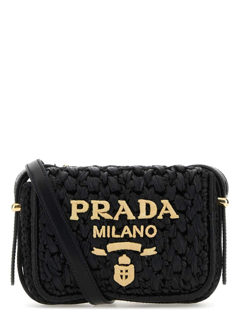 Prada Women Black Raffia Crossbody Bag