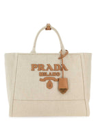 Prada Women Sand Canvas Shopping Bag