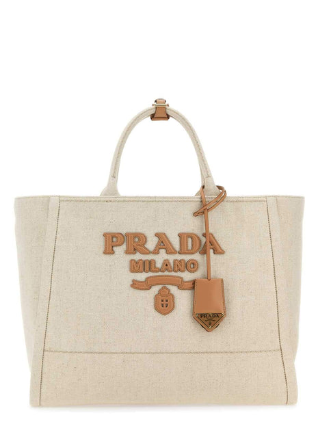Prada Women Sand Canvas Shopping Bag