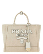 Prada Women Sand Canvas Shopping Bag
