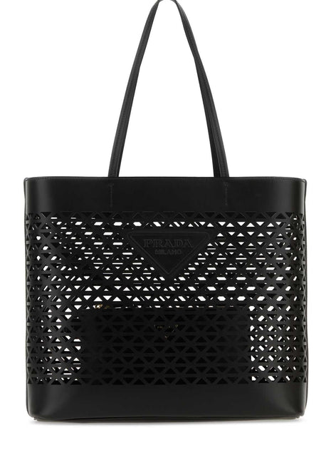 Prada Women Black Leather Shopping Bag