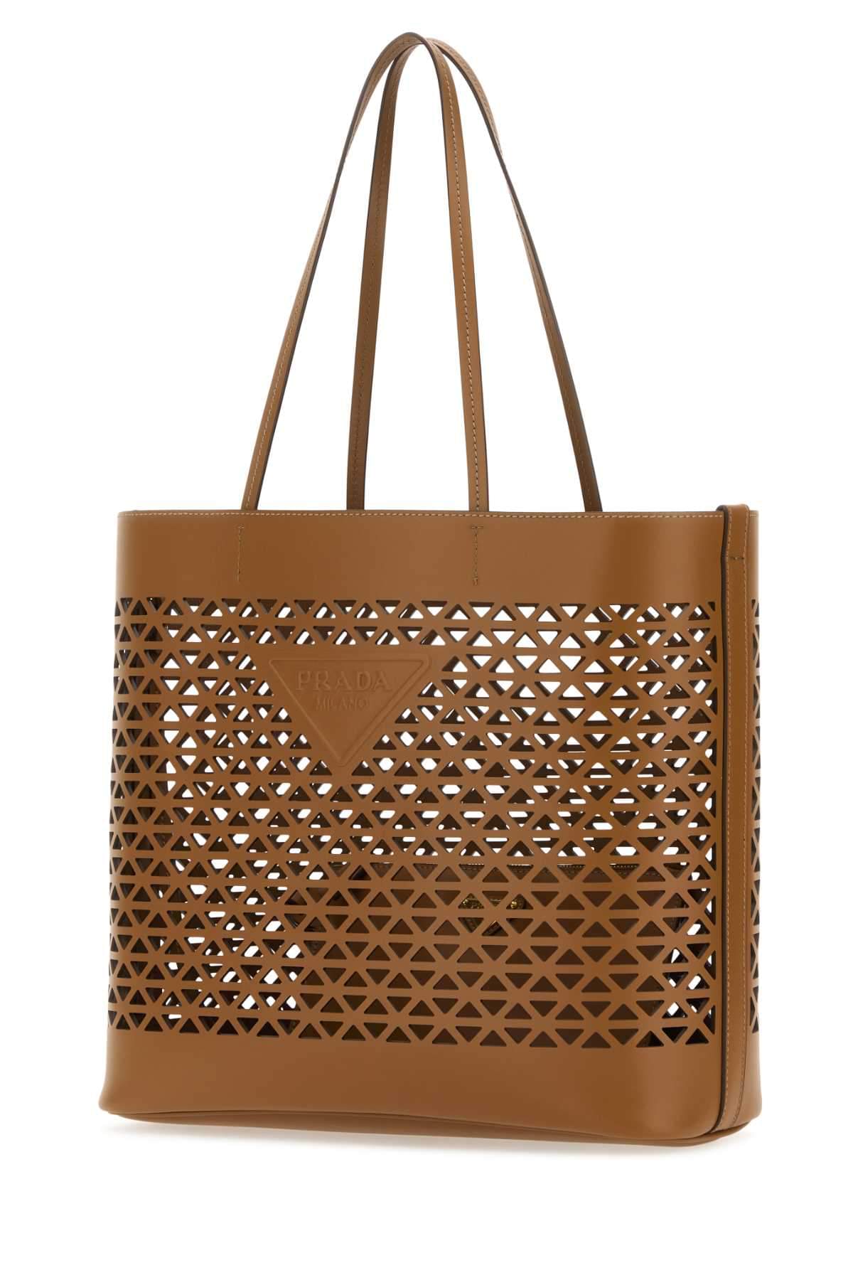 Prada Women Caramel Leather Shopping Bag