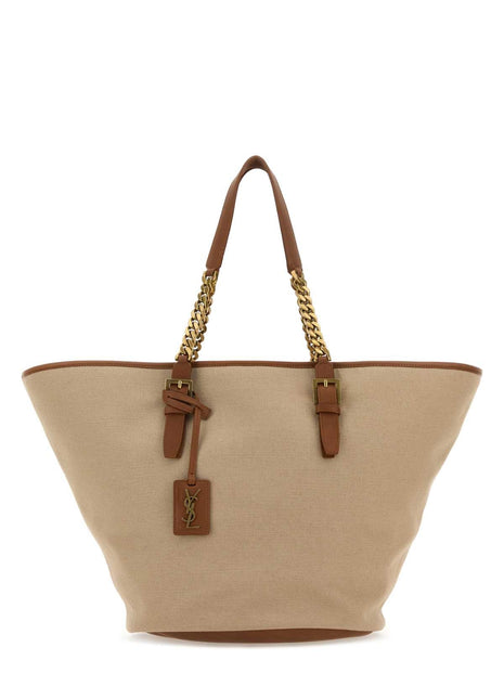 Saint Laurent Women Cappuccino Canvas Panier Shopping Bag