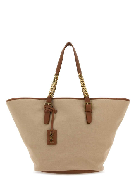 Saint Laurent Women Cappuccino Canvas Panier Shopping Bag
