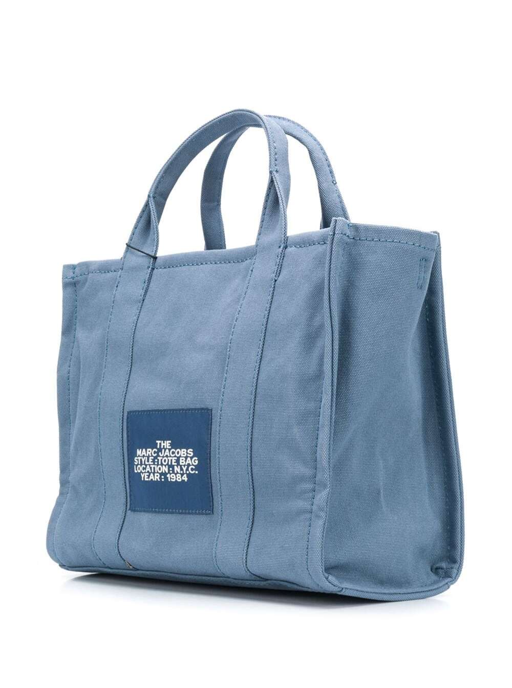 Marc Jacobs Women Shopper Tote 'The Traveller' In Blue Canvas With Logo Print