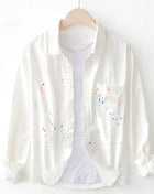 Paint Splatter White Cotton Button Up XXXL Shirts Trendsi