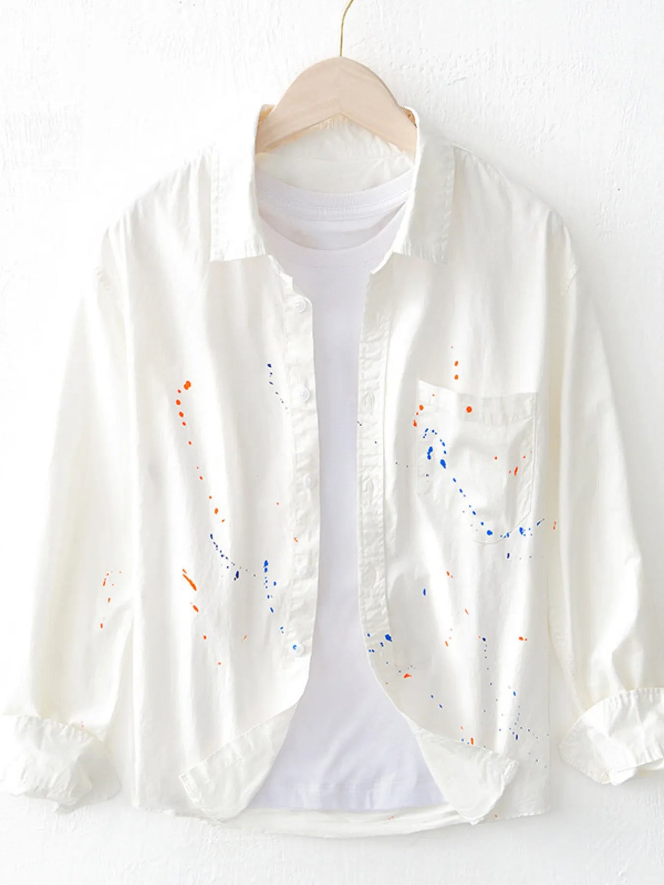 Paint Splatter White Cotton Button Up XXXL Shirts Trendsi