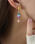 Freshwater Pearl & Natural Stone Dangle Earrings Light Blue One Size Earrings Trendsi