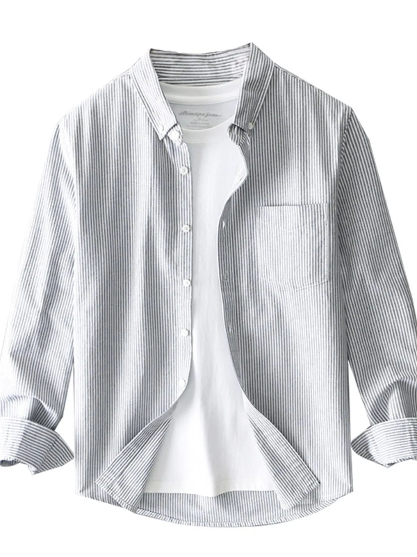 Mens Classic Striped Cotton Long Sleeve Button Up Gray Shirts Trendsi