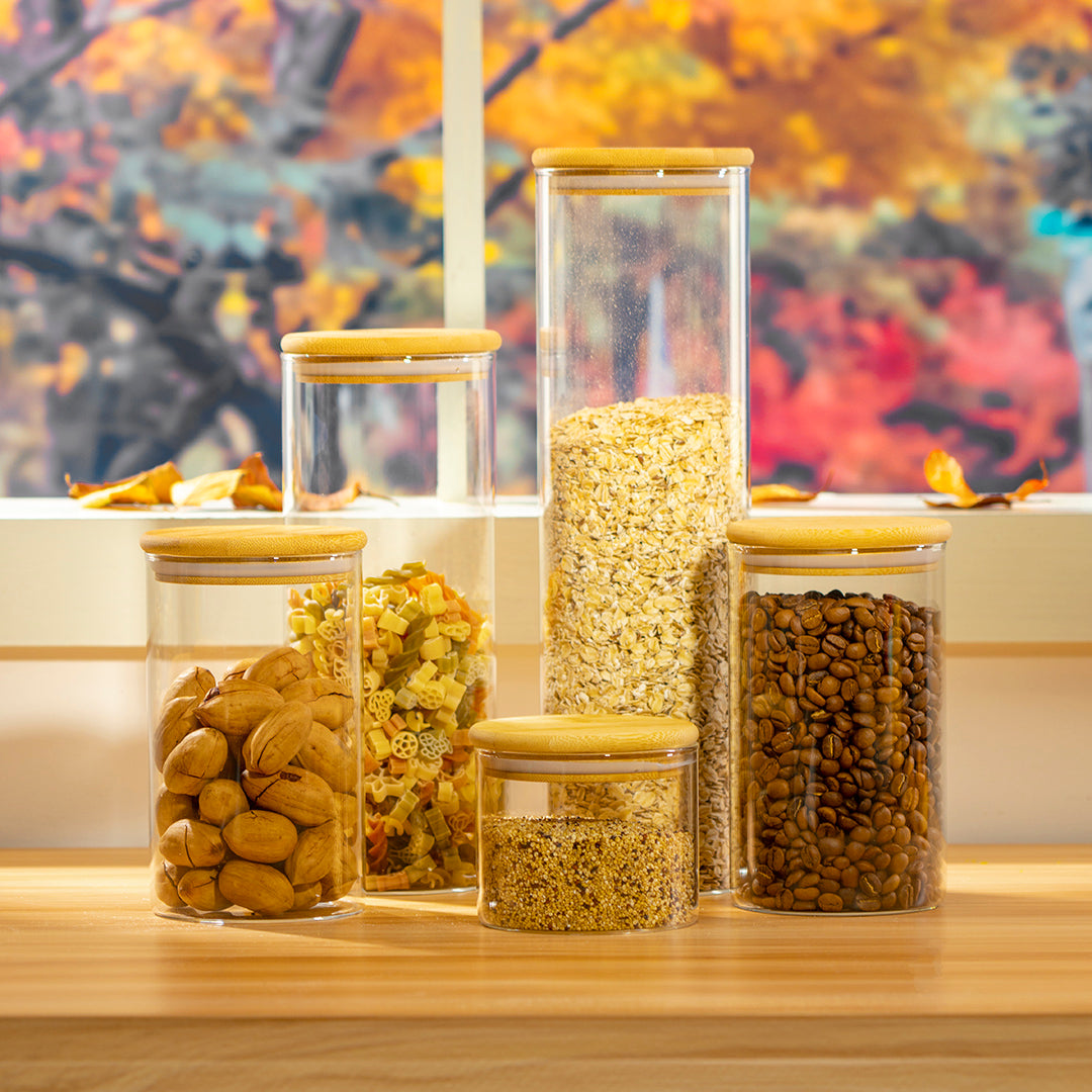Bamboo Lid Glass Canister Set