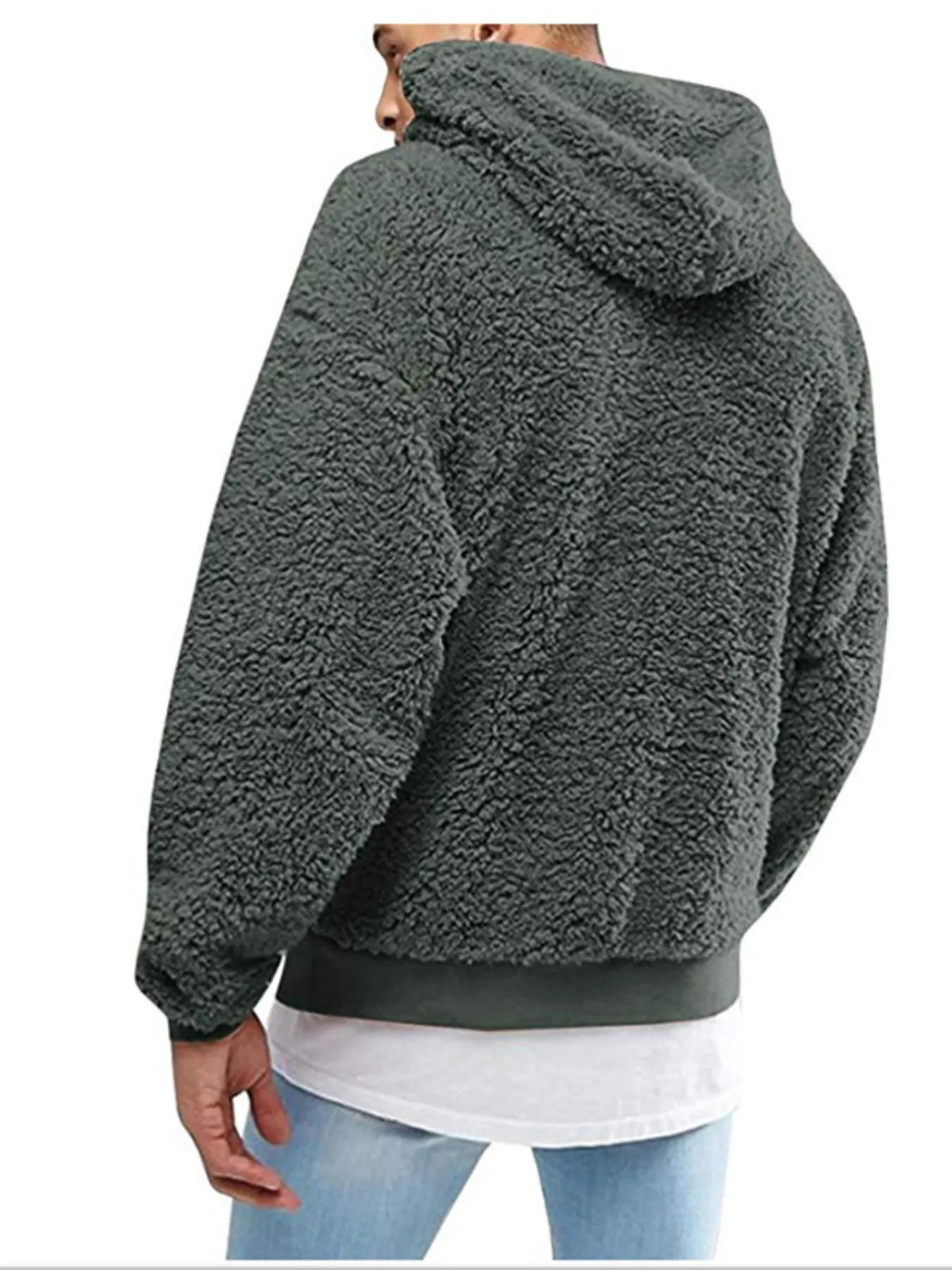 Men's Drawstring Sherpa Fleece Hoodie Green Trendsi