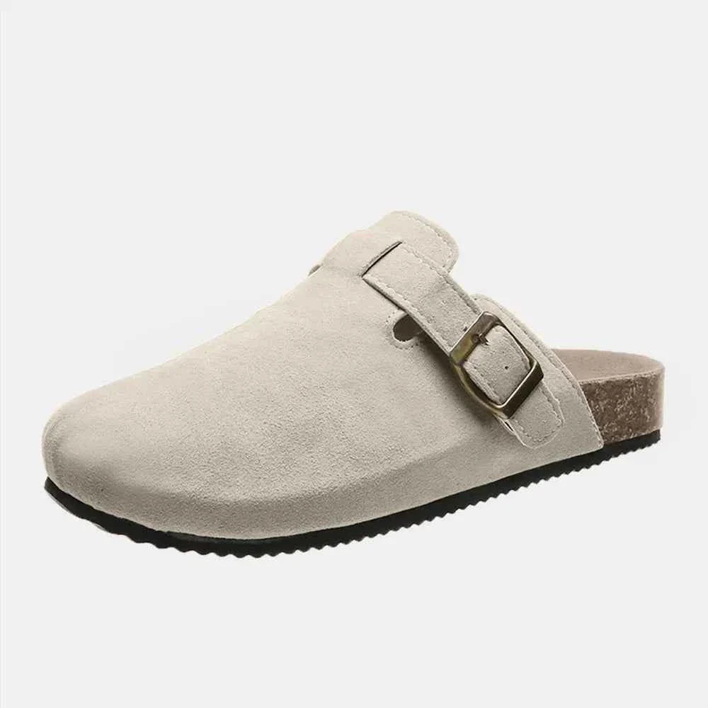 Flat Comfy Suede Buckle Clogs