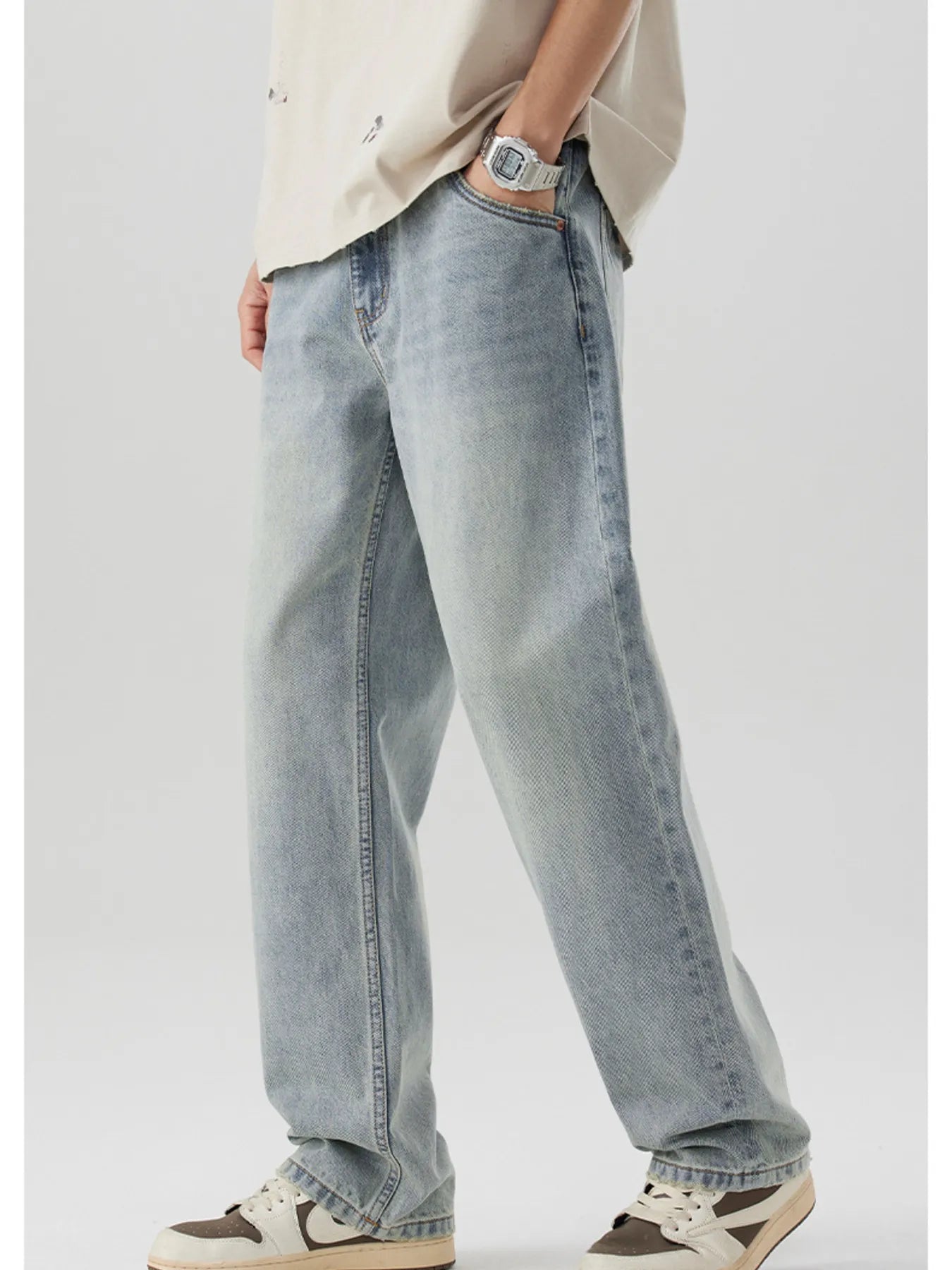 Men's Wash Wide Leg Jeans Trendsi