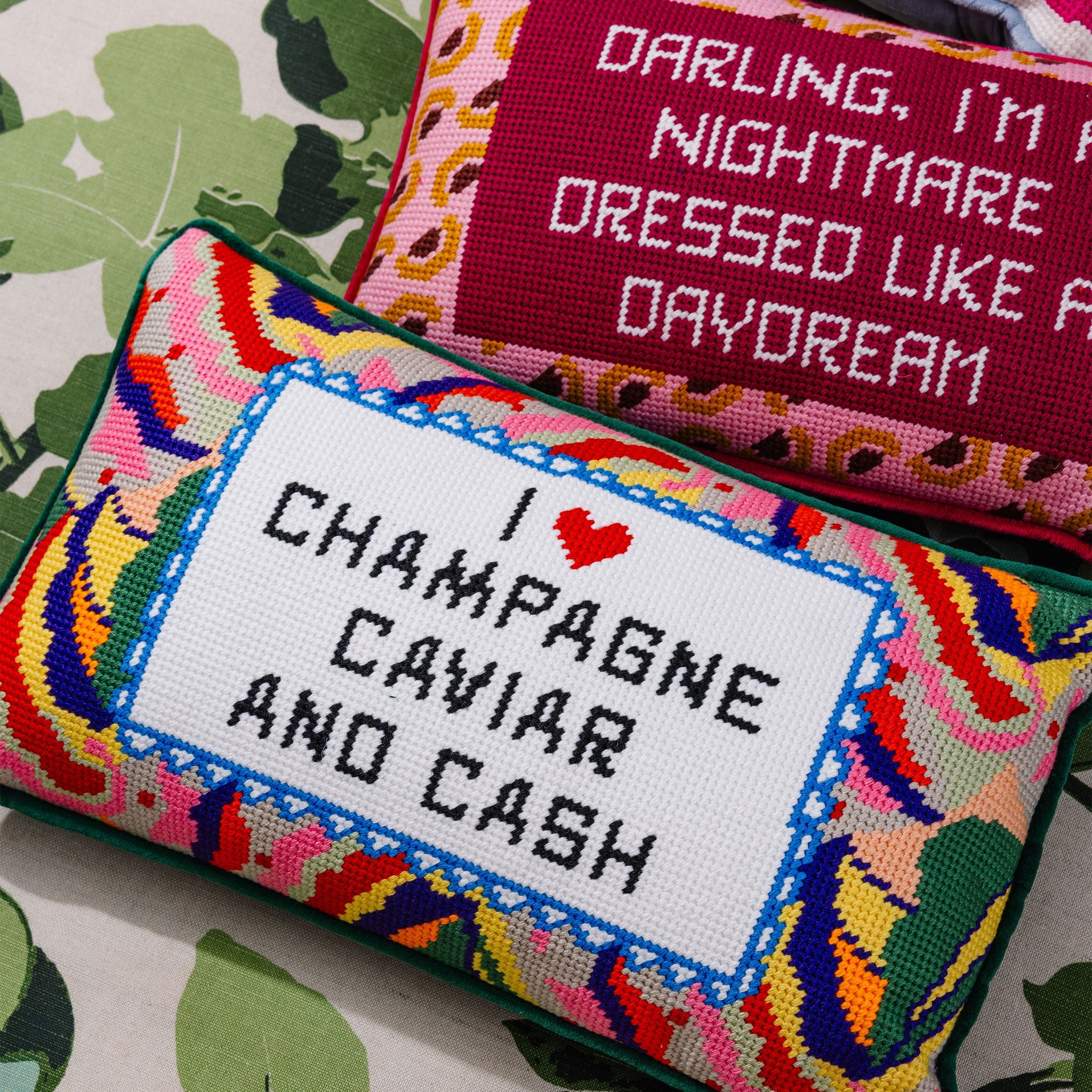 Caviar and Cash Needlepoint Pillow Needlepoint Furbish Studio