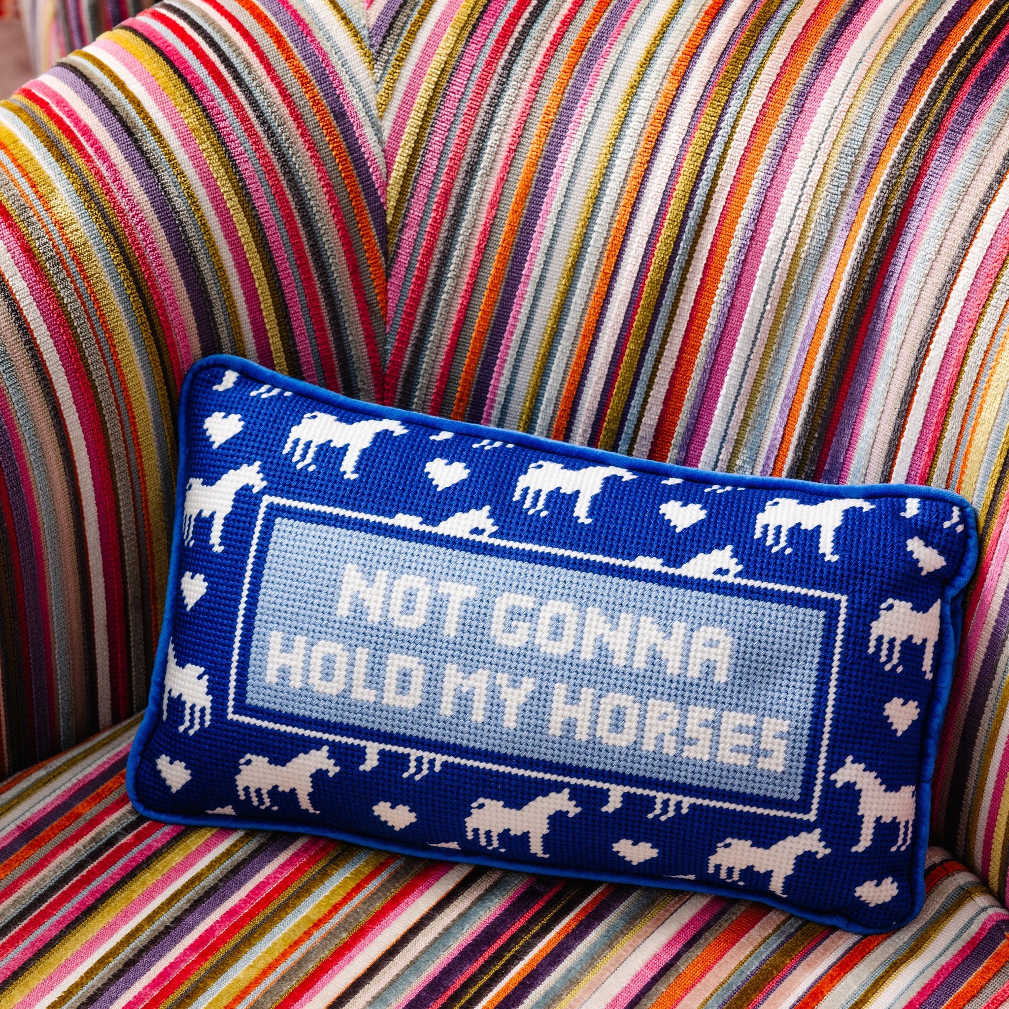 Hold My Horses Needlepoint Pillow Needlepoint Furbish Studio