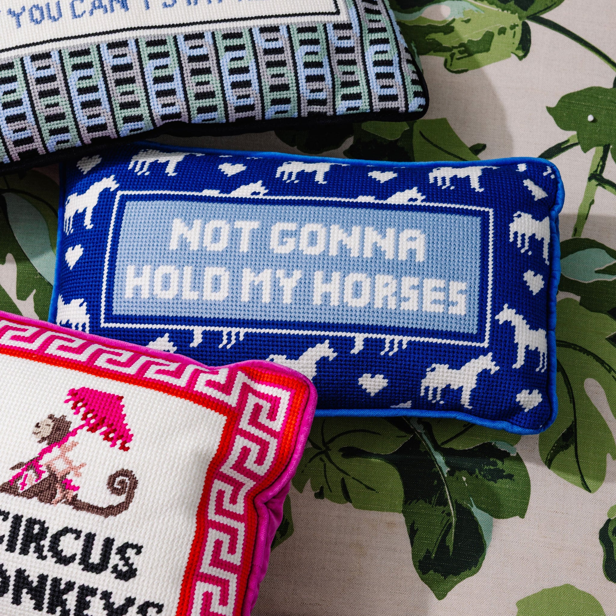 Hold My Horses Needlepoint Pillow Needlepoint Furbish Studio