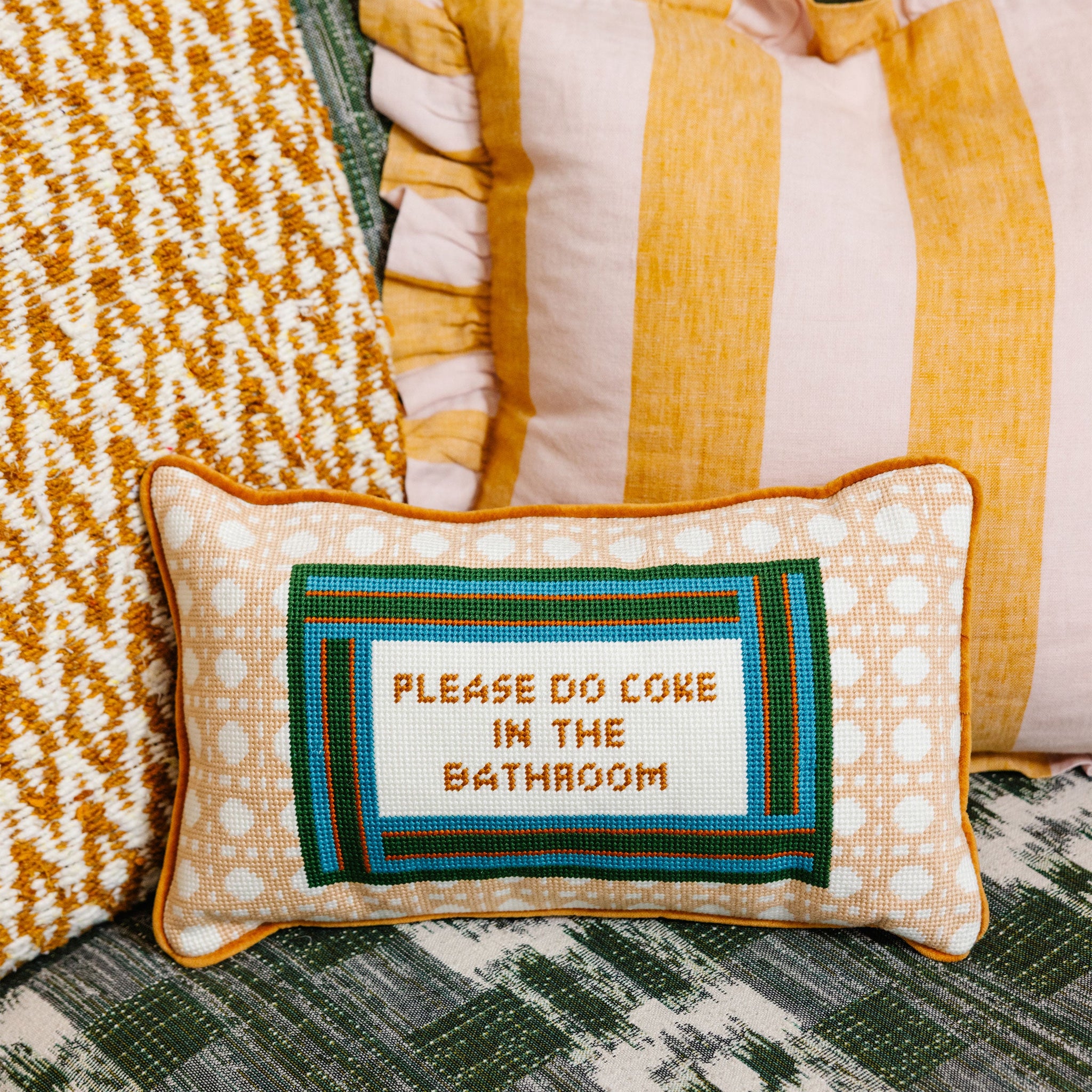 Bathroom Etiquette Needlepoint Pillow Needlepoint Furbish Studio