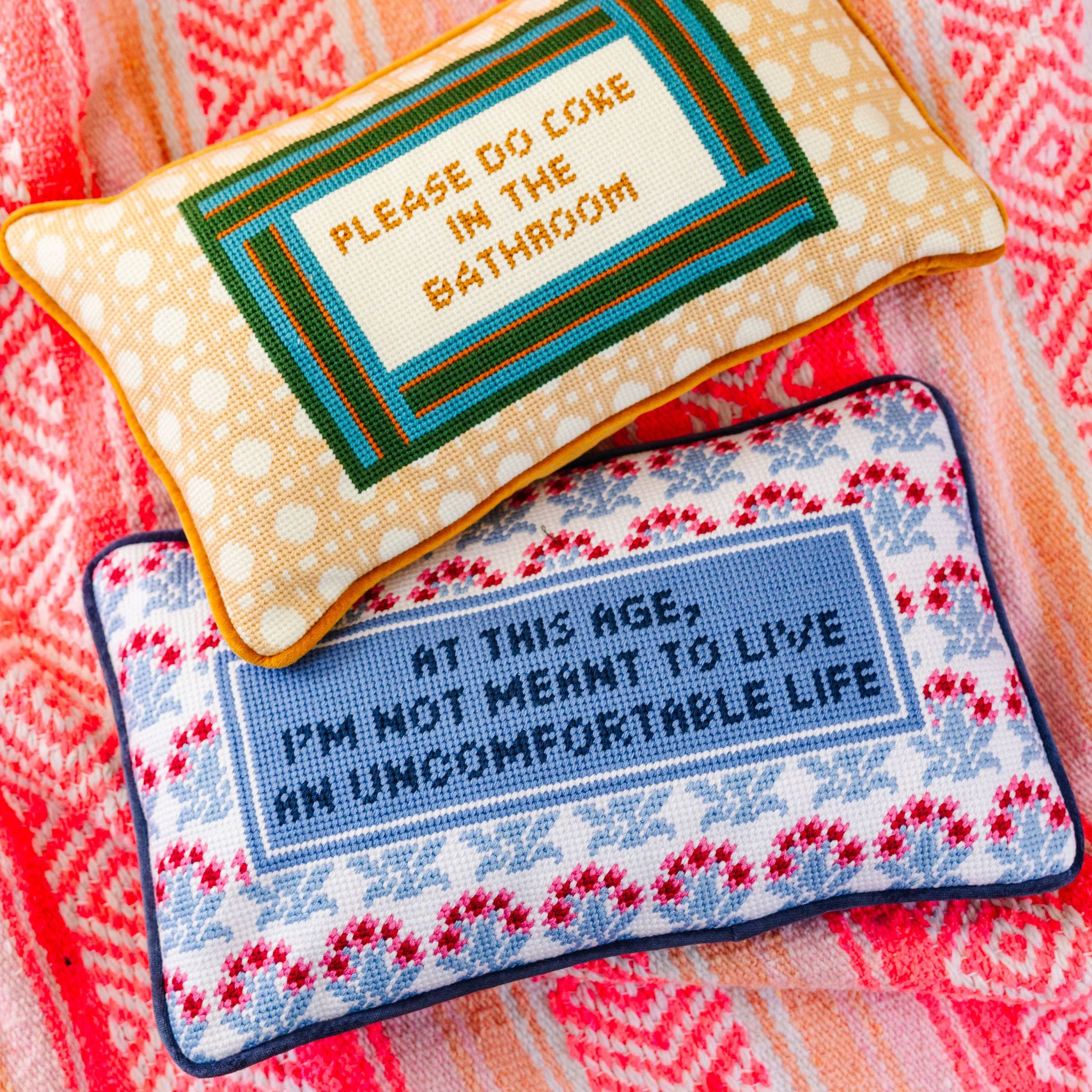 Bathroom Etiquette Needlepoint Pillow