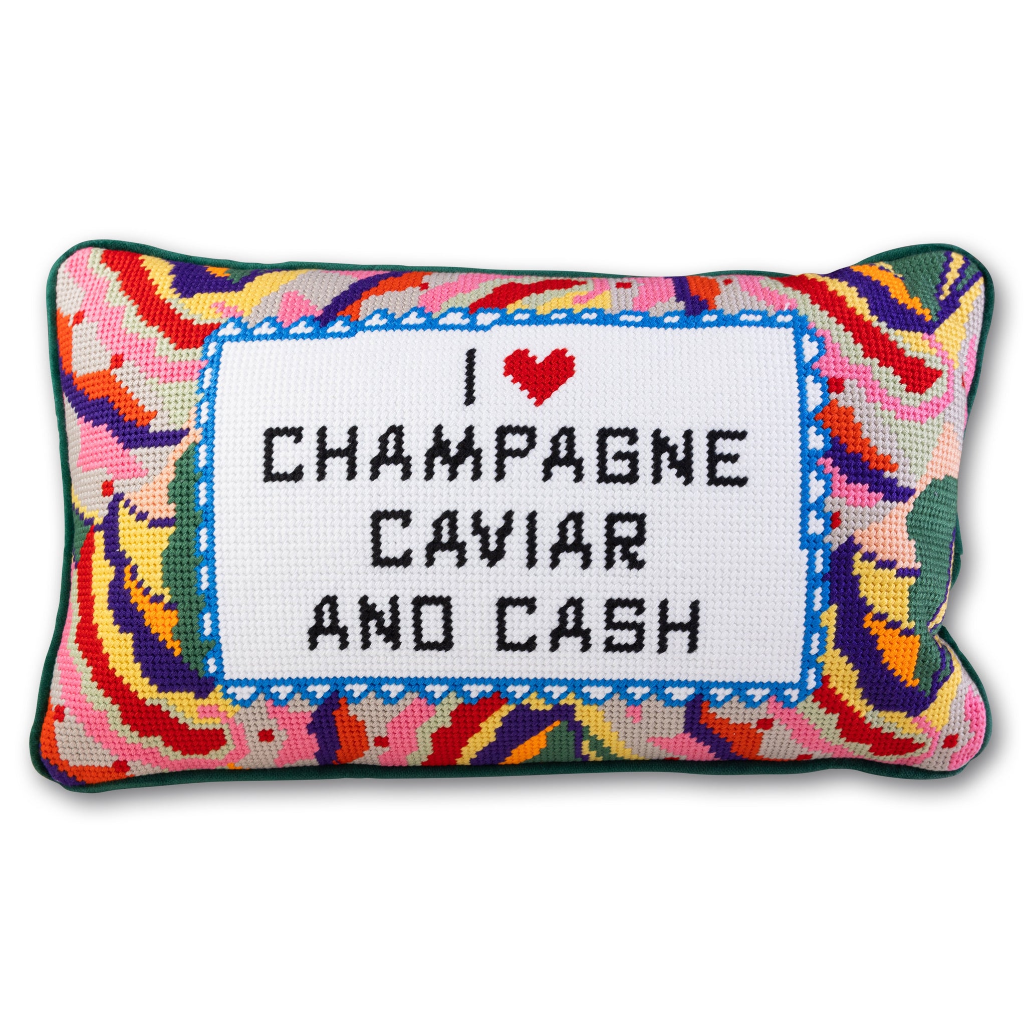 Caviar and Cash Needlepoint Pillow Needlepoint Furbish Studio