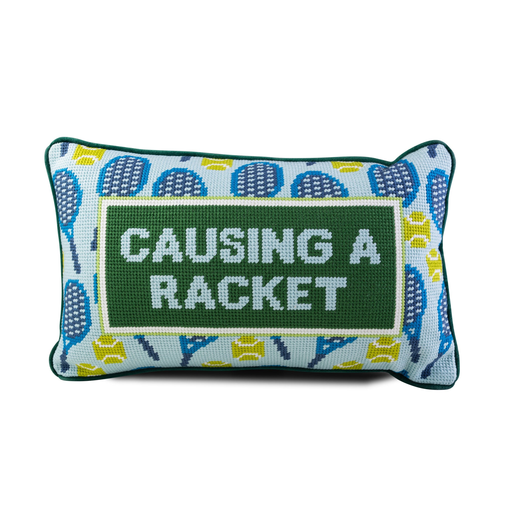 Causing A Racket Needlepoint Pillow Needlepoint Furbish Studio