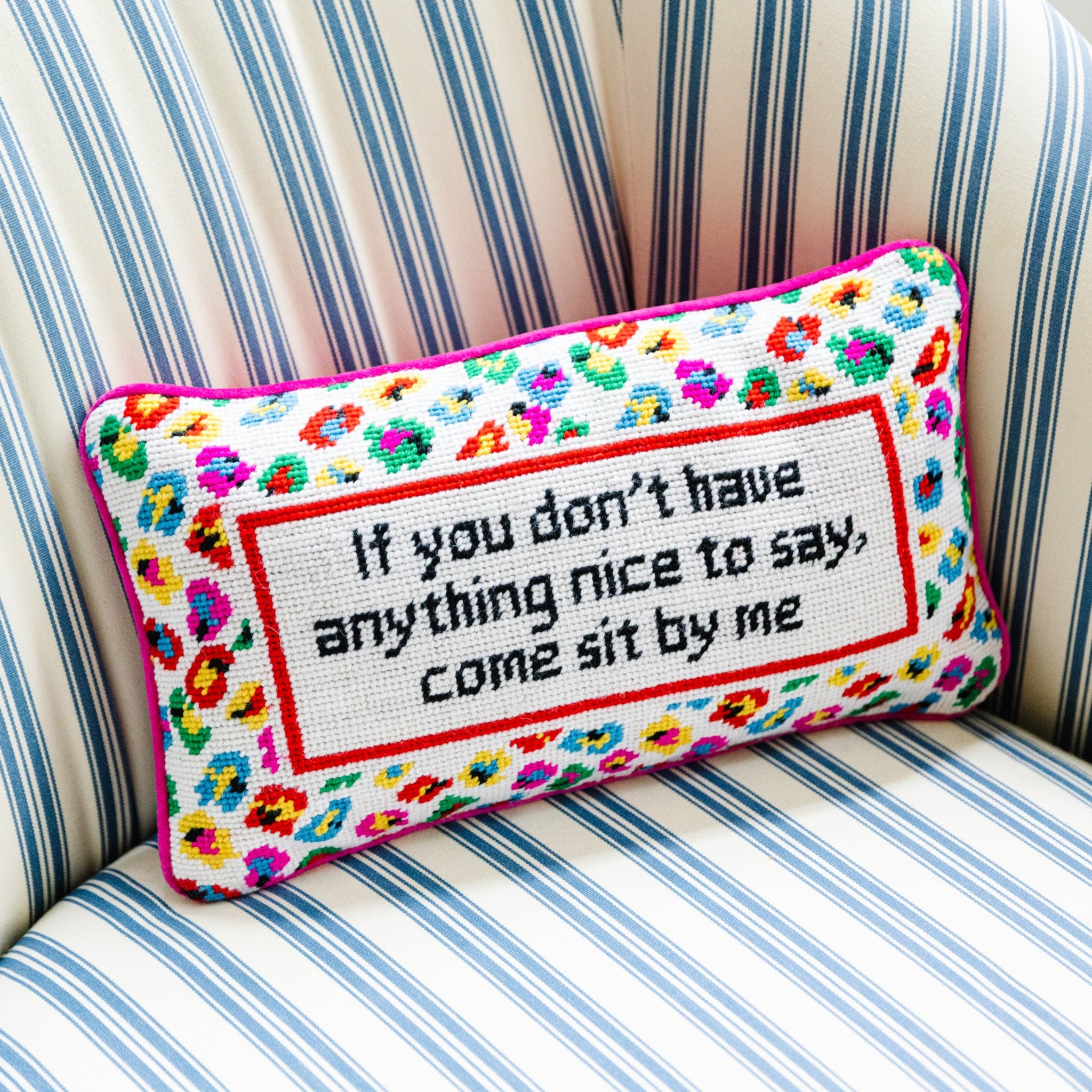 Come Sit By Me Needlepoint Pillow Needlepoint Furbish Studio