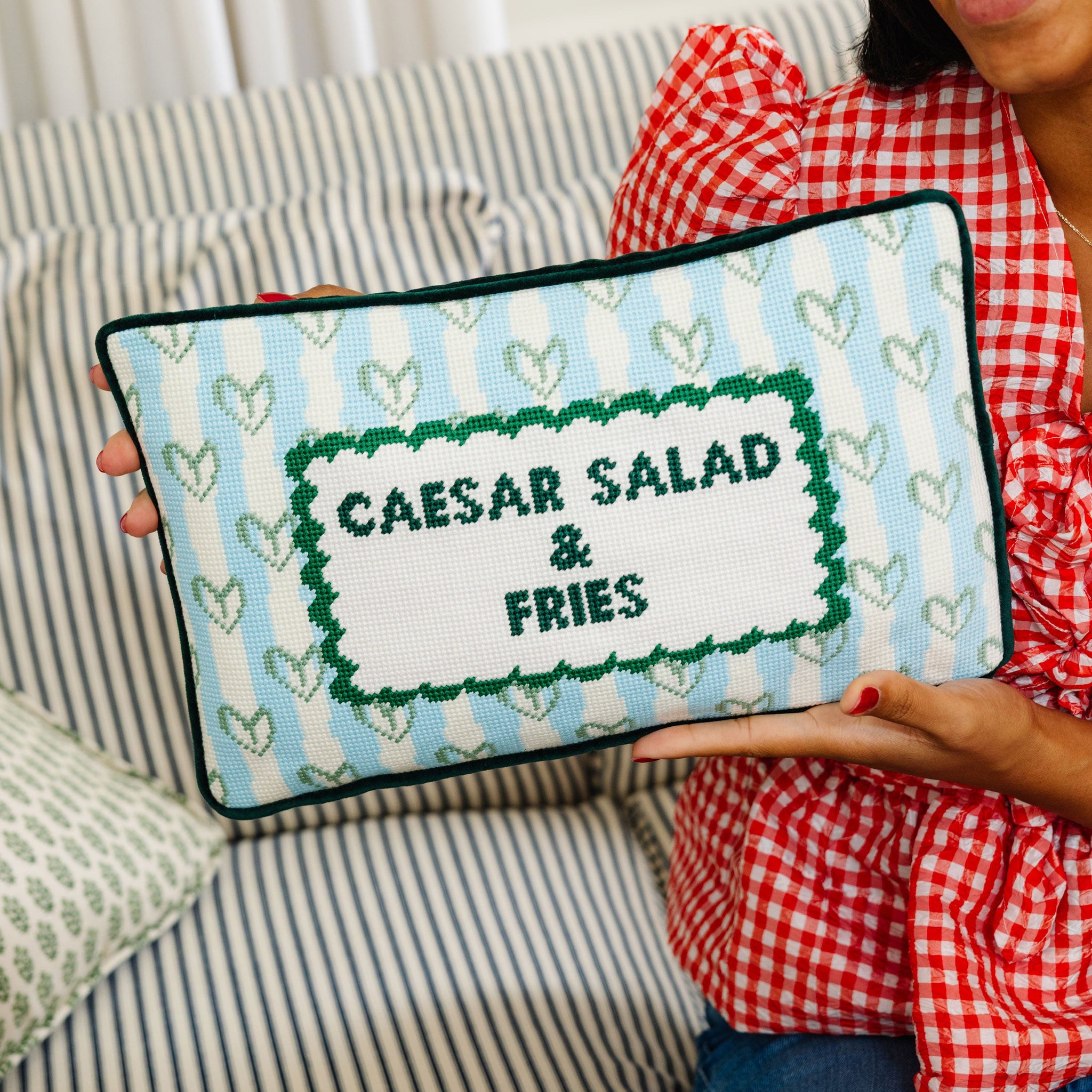 Girl Dinner Needlepoint Pillow