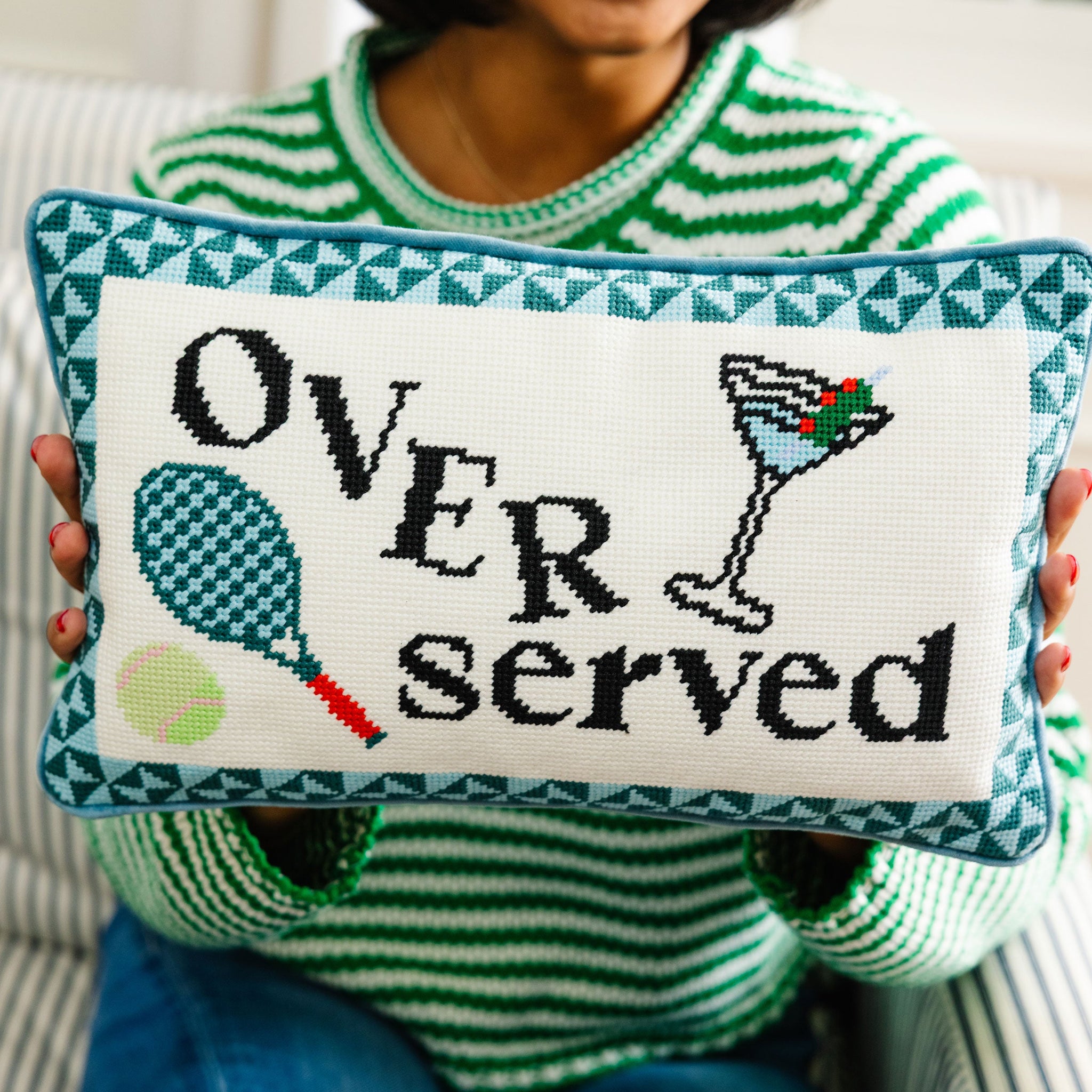 Overserved Needlepoint Pillow Needlepoint Furbish Studio