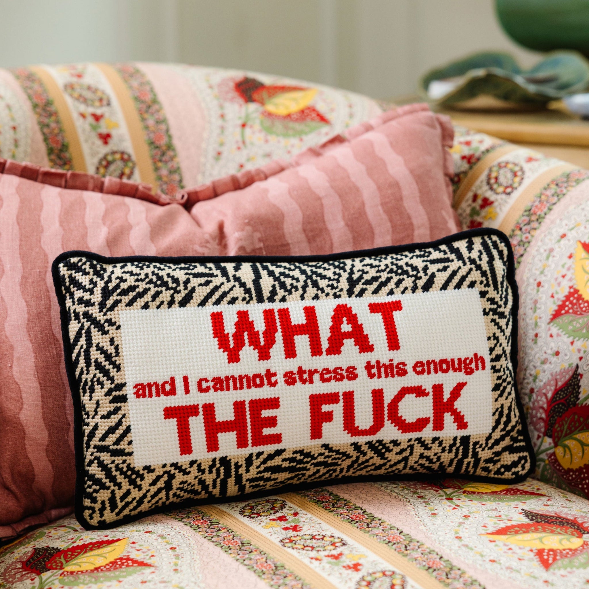 WTF Needlepoint Pillow Needlepoint Furbish Studio