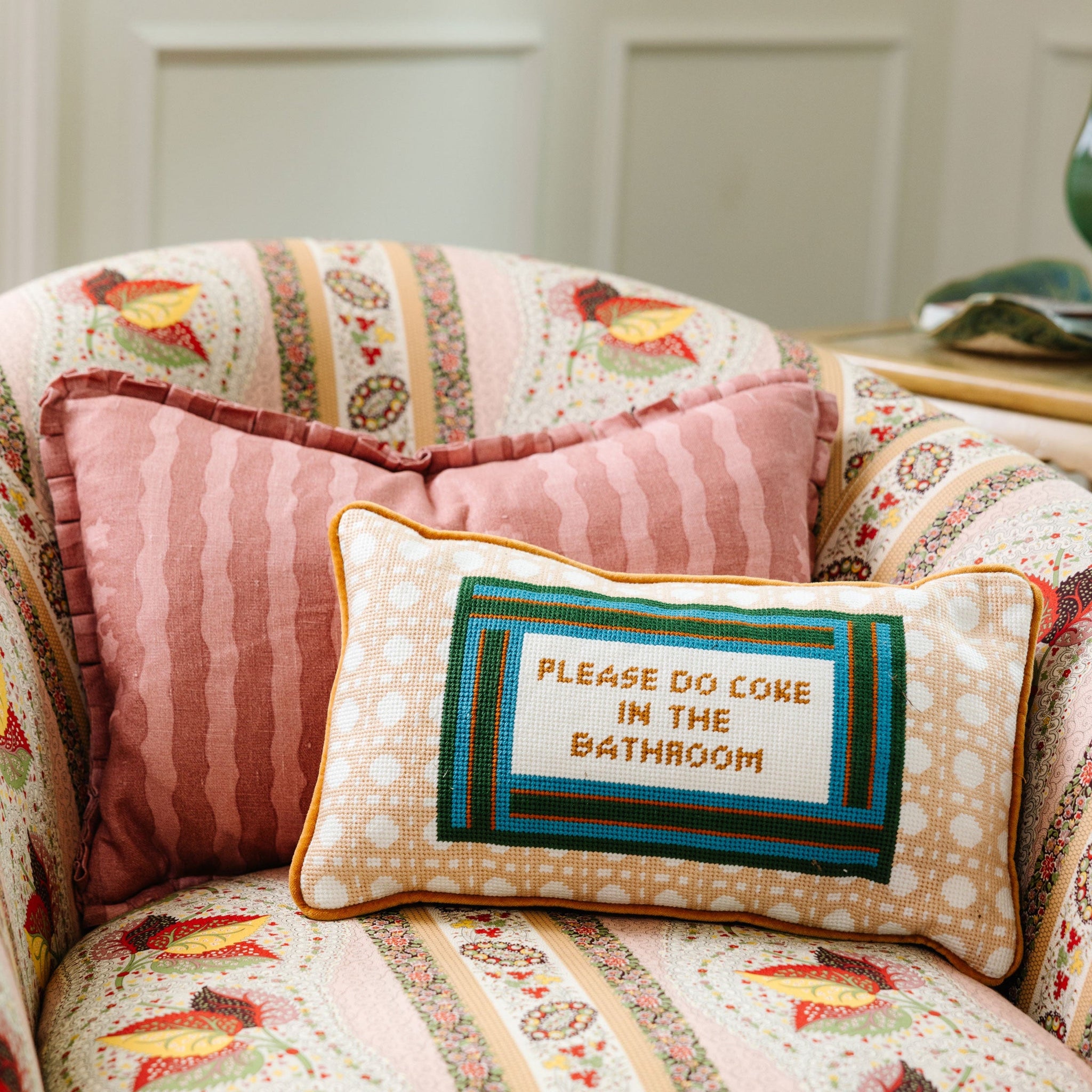 Bathroom Etiquette Needlepoint Pillow Needlepoint Furbish Studio