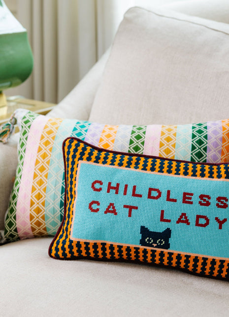 Childless Cat Lady Needlepoint Pillow