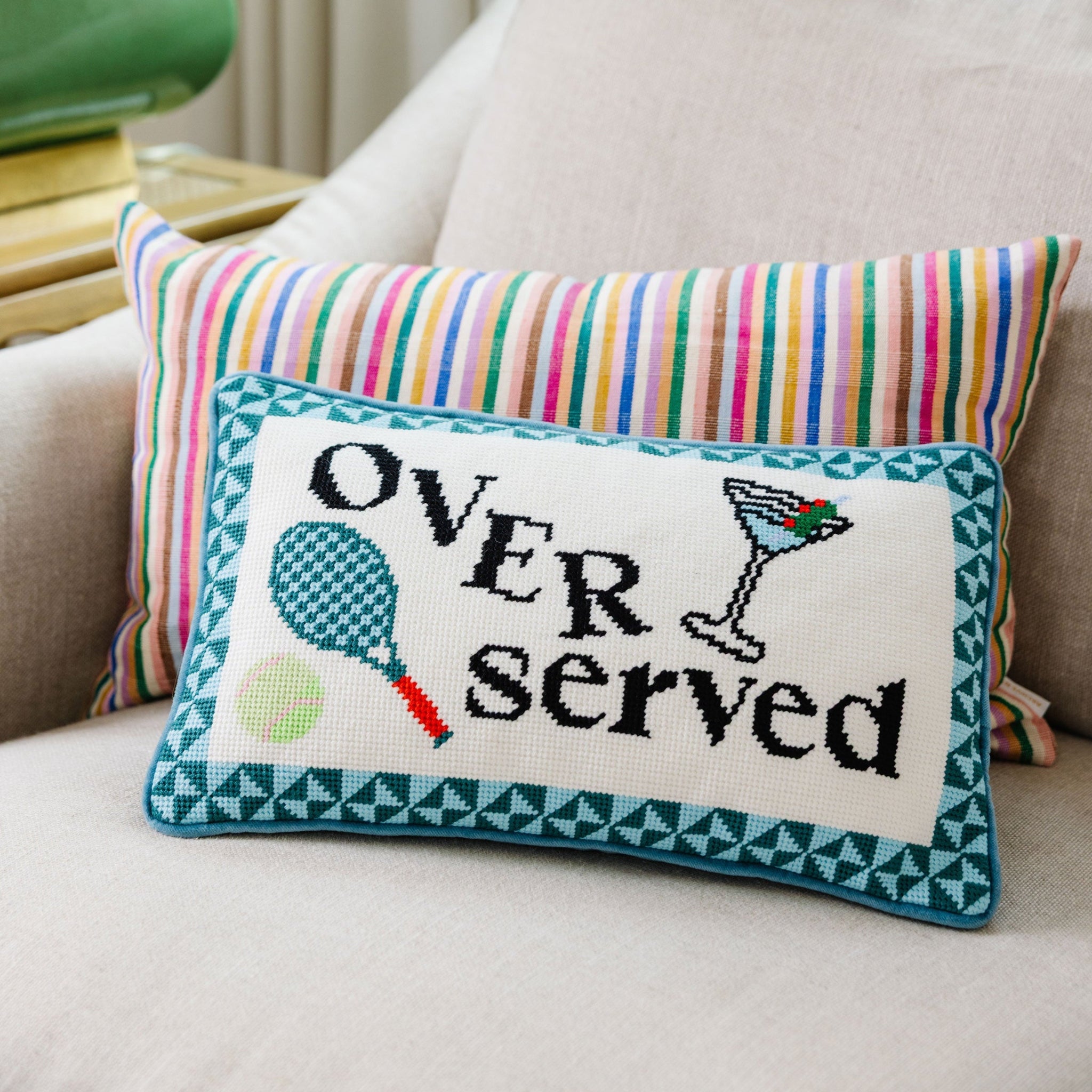 Overserved Needlepoint Pillow Needlepoint Furbish Studio