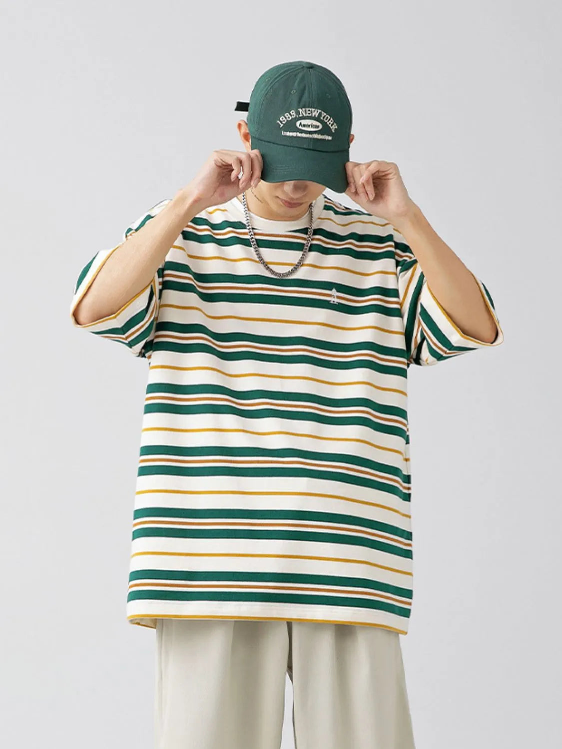 Mens Oversized Fit Half Sleeve Stripe T-Shirt T-shirts Trendsi