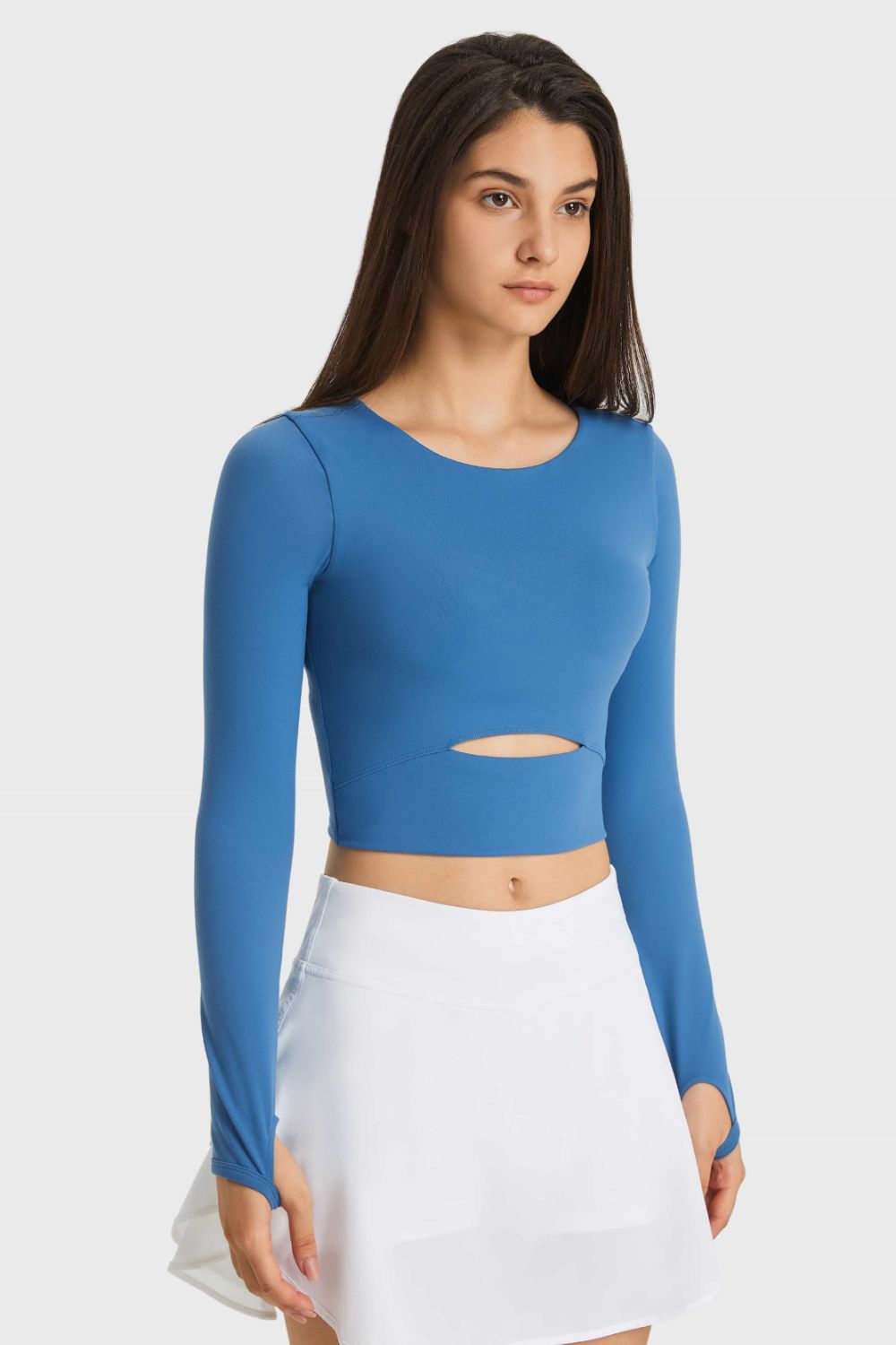 Millennia Cutout Long Sleeve Cropped Sports Top Trendsi