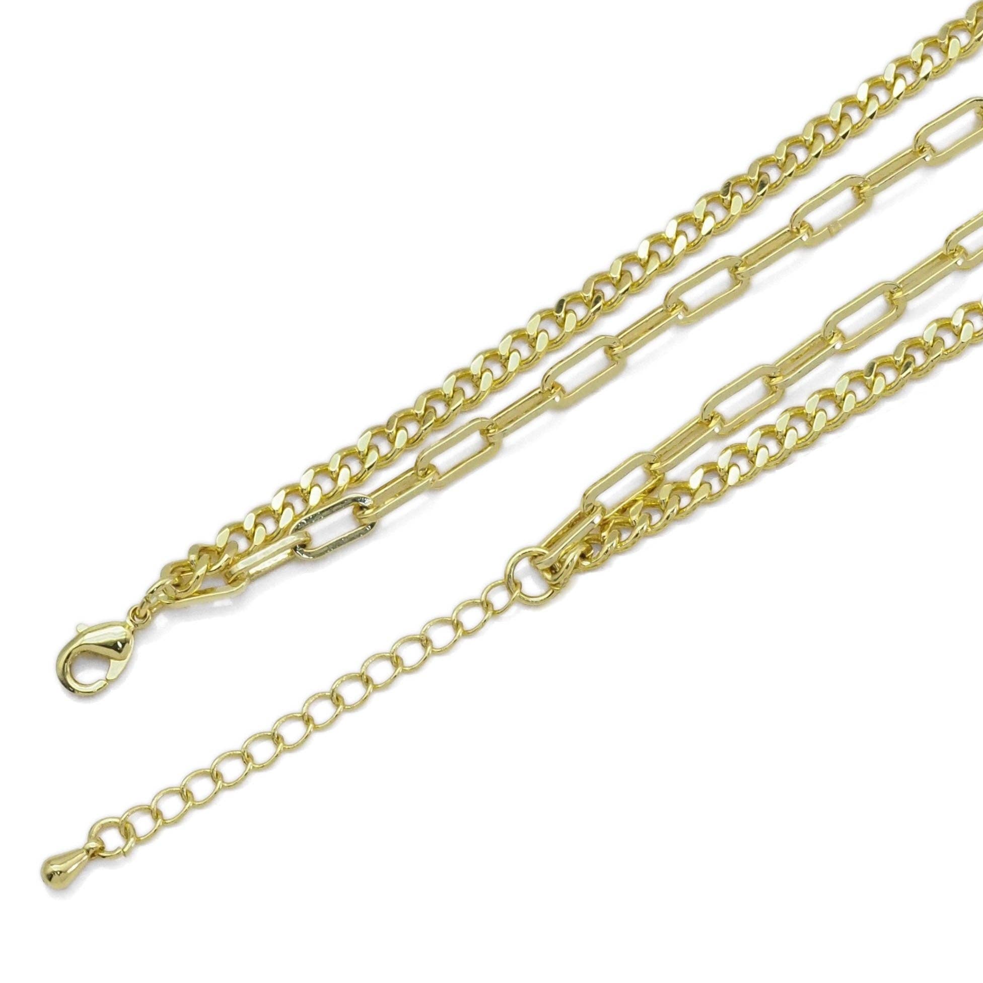 Dainty Gold Five Star Pendant Layering chain set Necklace, Sku#EF488