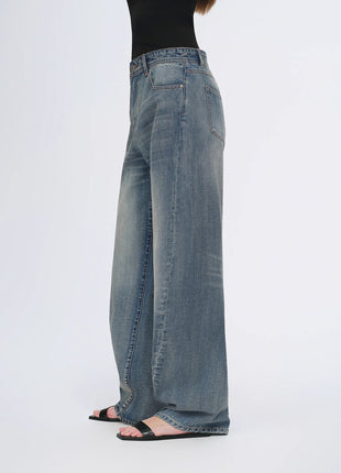 Vintage Heavy Cotton Blend Washed Comfortable Slim Front Curved Jeans