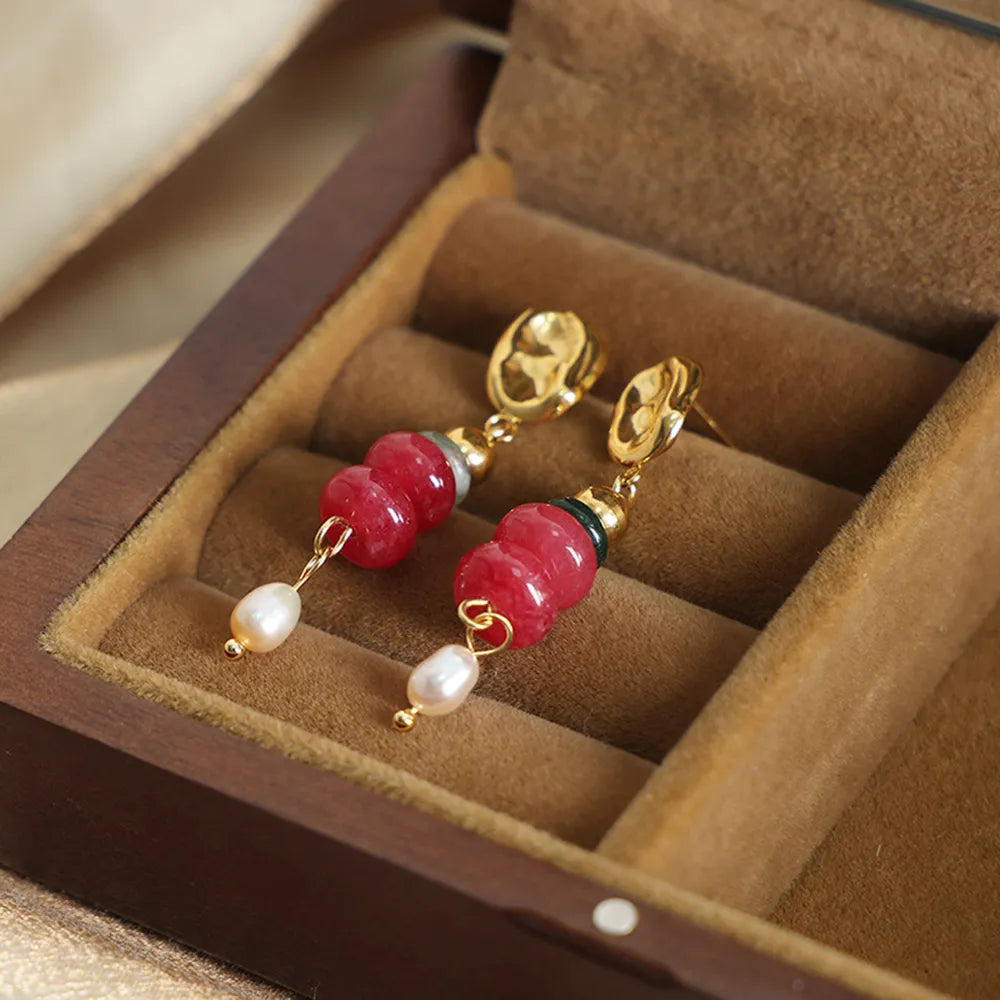 Freshwater Pearl & Natural Stone Dangle Earrings Earrings Trendsi