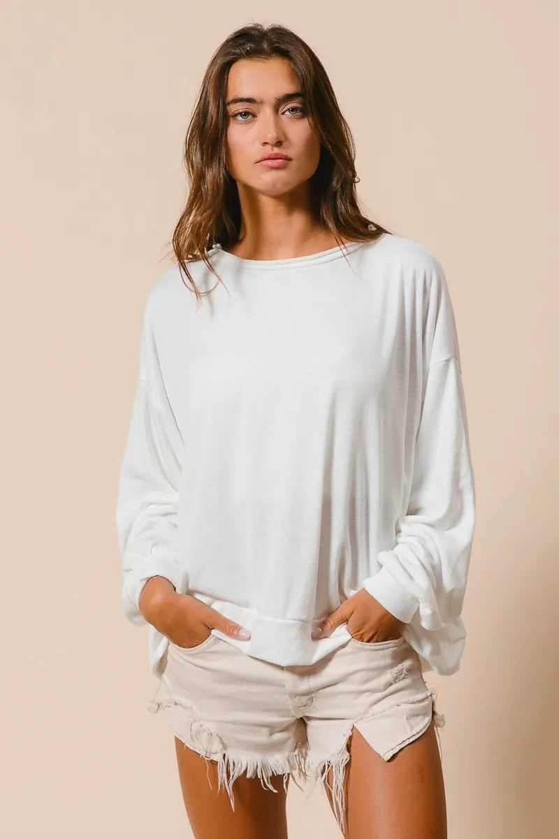 BiBi Loop Terry Pull Over With Cut Edge Band Trendsi