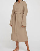 Waffle Knit Tie Waist Lounge Nightgown Khaki Trendsi