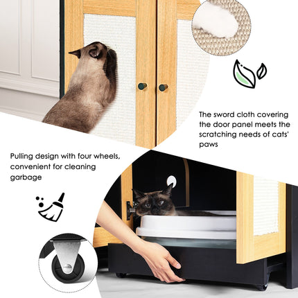 Double Cat Litter Box Enclosure, Hidden Sideboard