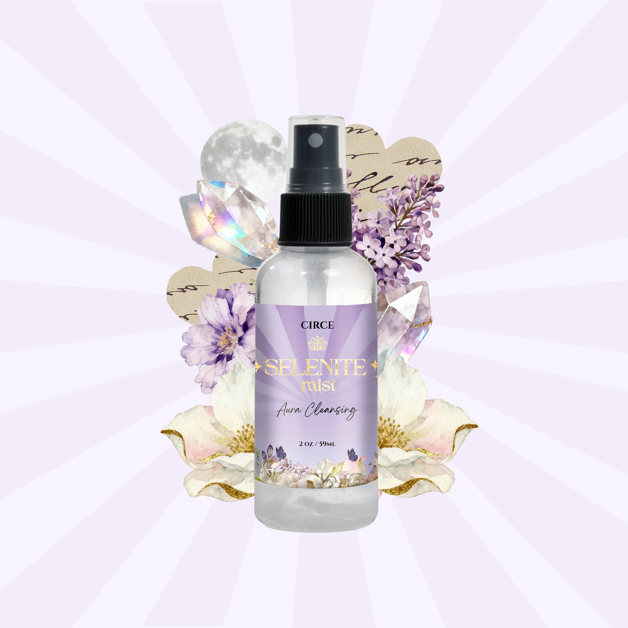 Selenite Aura Cleansing Mist – 2 oz Energy Clearing Spray | White Tea & Ginger Circe Boutique