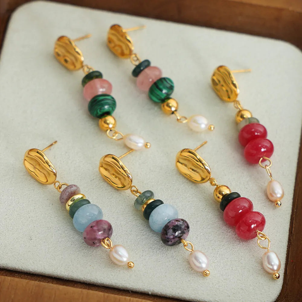 Freshwater Pearl & Natural Stone Dangle Earrings Earrings Trendsi