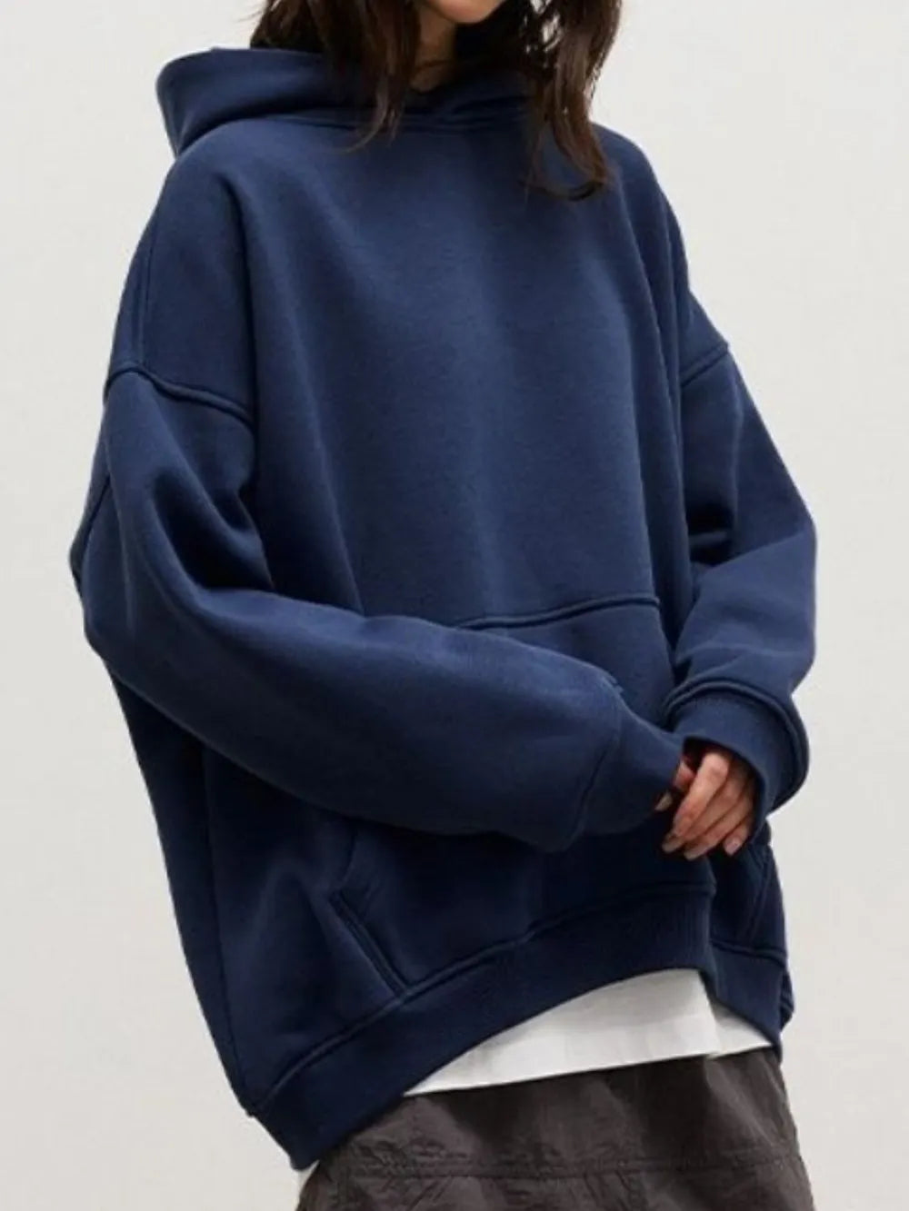 The Oversized Kangaroo Pocket Hoodie Navy Loungwear Trendsi