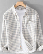 Gingham Check Button-Up Gray White Grid Trendsi