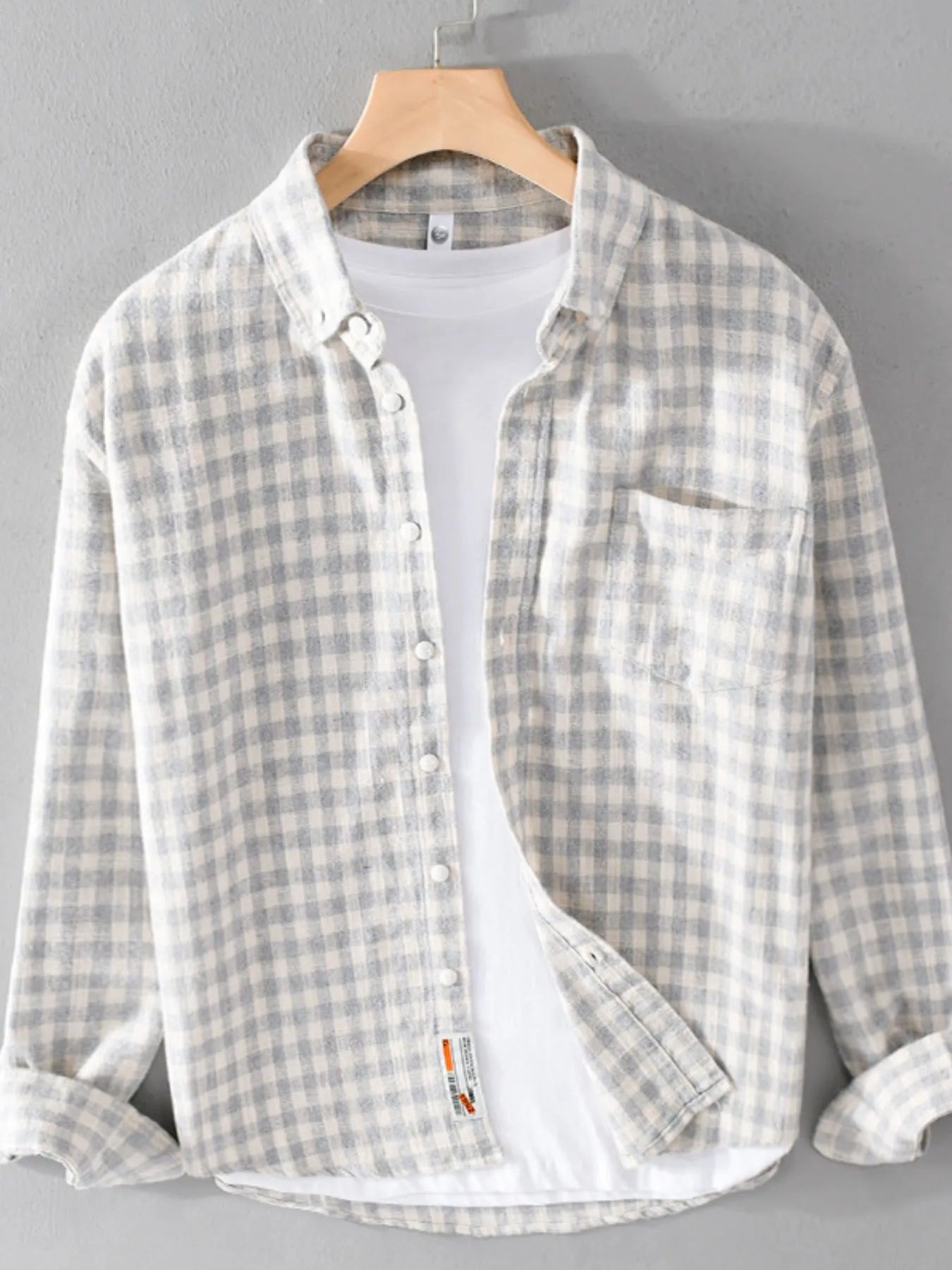 Gingham Check Button-Up Gray White Grid Trendsi