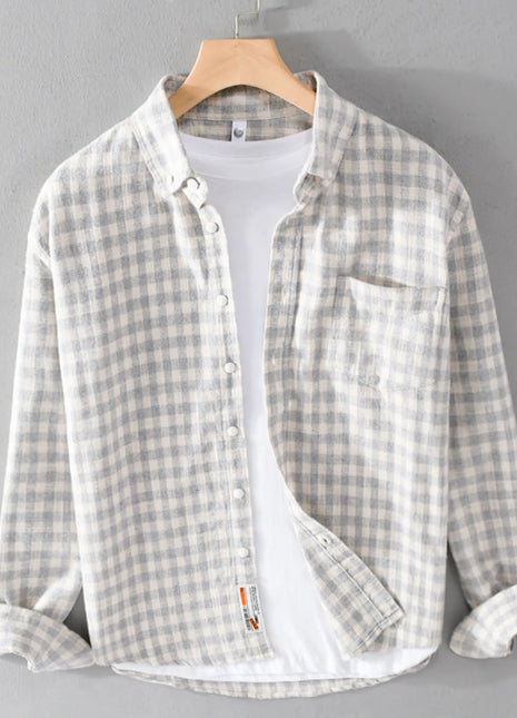 Gingham Check Button-Up Gray White Grid Trendsi