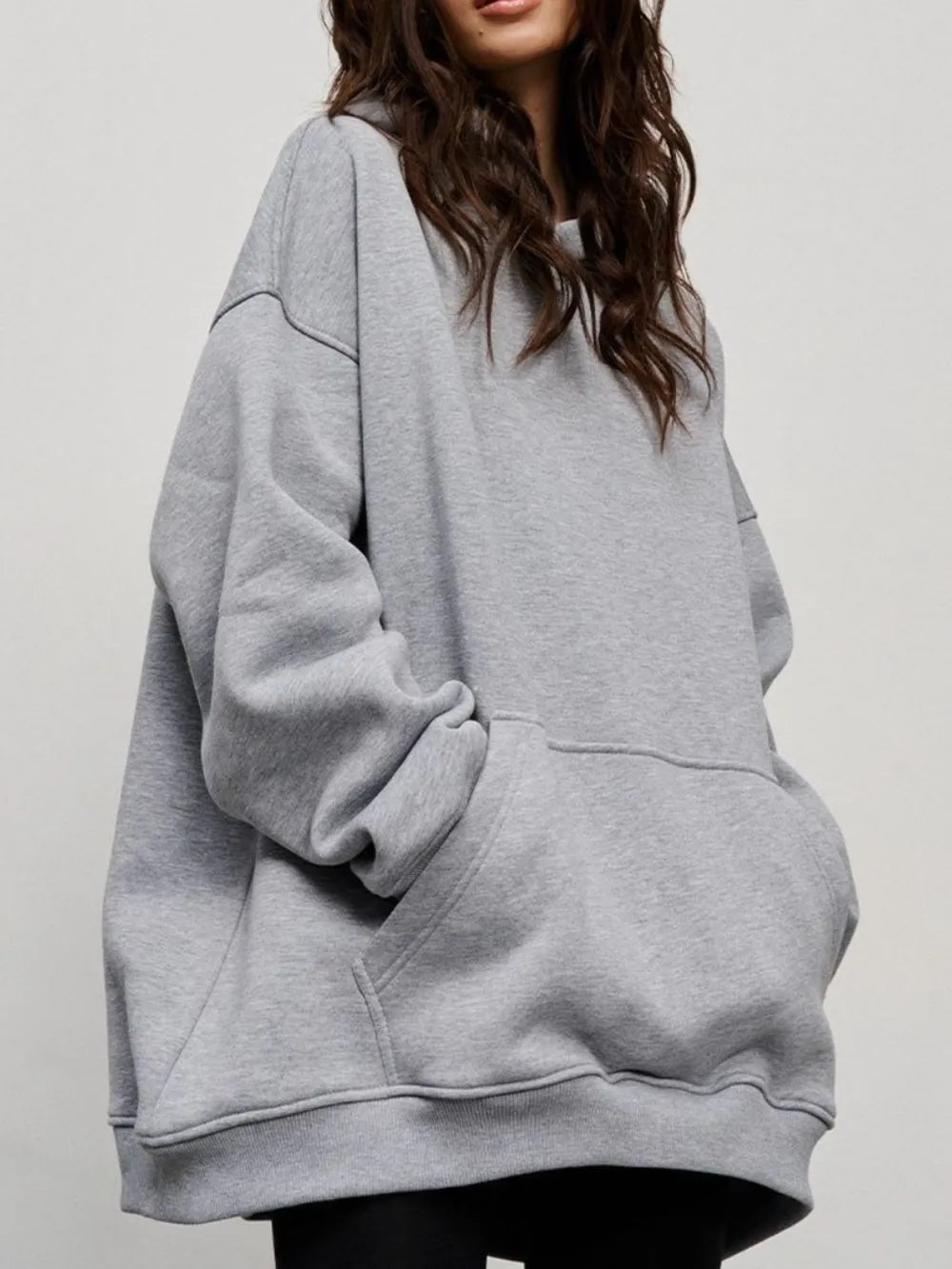 The Oversized Kangaroo Pocket Hoodie Gray Loungwear Trendsi