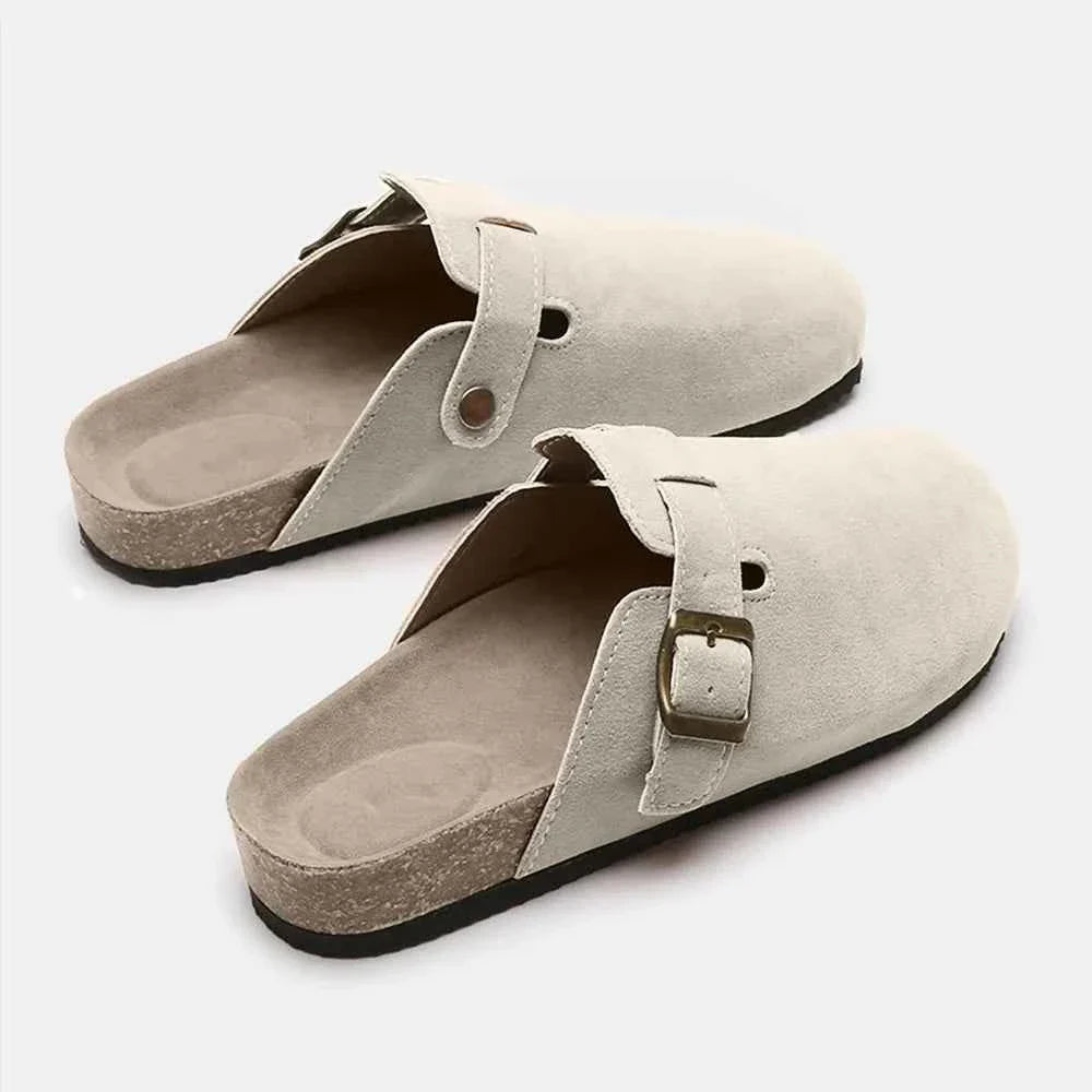 Flat Comfy Suede Buckle Clogs